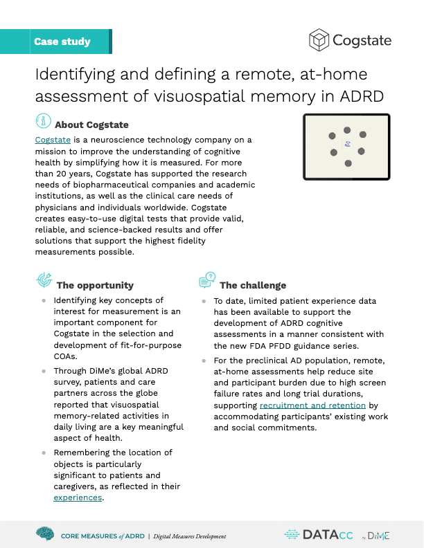 Identifying and defining a remote, at-home assessment of visuospatial memory in ADRD