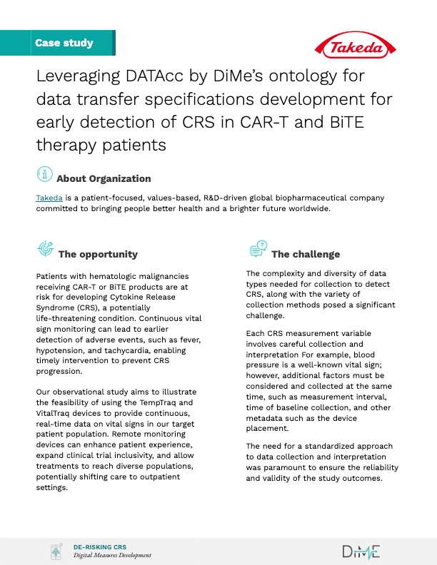 Leveraging DATAcc by DiMe’s ontology for data transfer specifications development for early detection of CRS in CAR-T and BiTE therapy patients