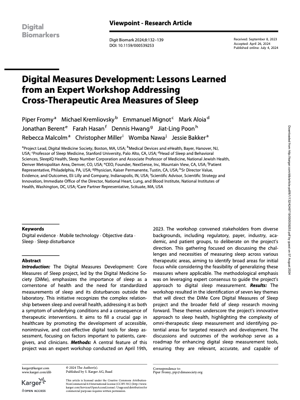 Digital Measures Development: Lessons Learned from an Expert Workshop Addressing Cross-Therapeutic Area Measures of Sleep